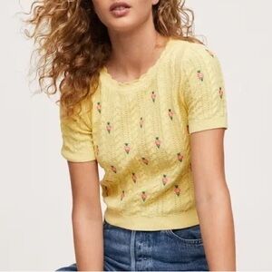 Mango Yellow Floral Embroidered Top